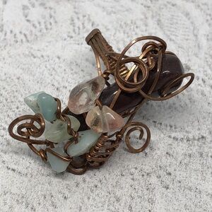 Artisan handmade copper wire stone statement ring rustic stone cluster brutalist